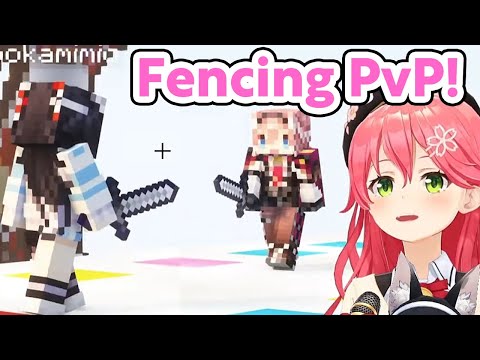 Mio and Lui test-playing fencing PvP【Miko/Minecraft Sports Festival/Hololive Clip/EngSub】