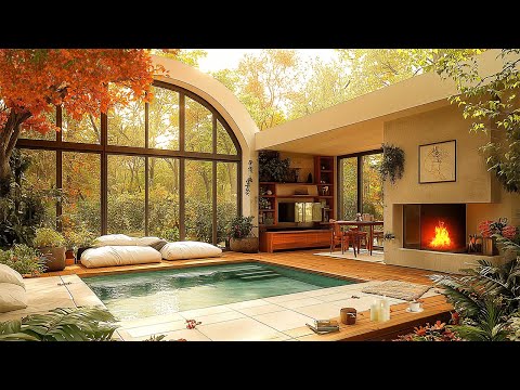 Autumn Serene Atmosphere in Cozy Living Room Space with Smooth Jazz 🌤️ Relaxing Piano Jazz Music