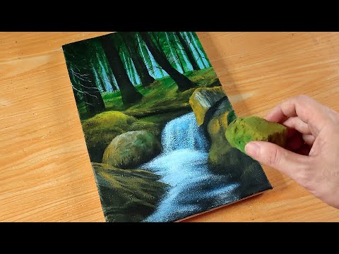 Easy Way to Draw Hidden Waterfall in the Forest / Acrylic Painting Technique