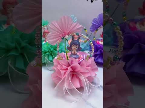 How to make ribbon rose with fairy baskets flowers,tutorial on ribbon rose flowers basket DIY gift