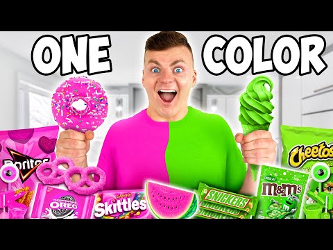 EATING ONLY ONE COLOR FOOD FOR 24 HOURS! Last To STOP Eating Pink VS Green Food!