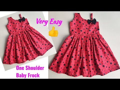 Very Easy One Shoulder Baby Frock Cutting and Stitching | Off Shoulder Baby Frock