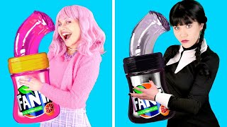 PINK VS BLACK FOOD CHALLENGE! Eating Only 1 Color Challenge, Wednesday VS Enid by Gotcha! Viral