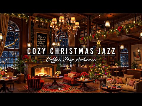 Cozy Christmas Jazz Ambience ☕🎄 Relax in a Cozy Coffee Shop with Fireplace & Gentle Snowfall Sounds