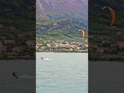 Kitesurfers on Lake Garda: waves were wild, but the thrill was real! 🌊💨 #AdrenalineRush #kitesurfing