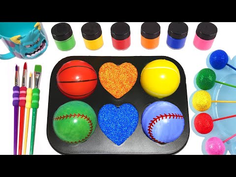 SatisfyingVideo l How to make Rainbow Lollipop from Factory Balls into Paint Circle so Cutting ASMR