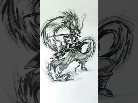 Speed Drawing Stick-man Tanjiro 😳//#anime #drawing #shorts