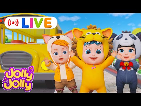 LIVE🔴Wheels on the bus, Five little ducks + More | Jolly Jolly & Family - Best Kids Songs!