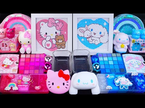 'Pink Kitty vs Blue Cinnamoroll' Slime Mixing Eyeshadow & Random things into slime #asmr #satisfying