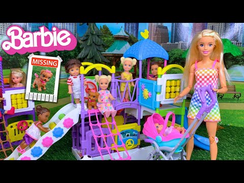 Barbie Doll Family Playground Story - Toddlers Find Lost Puppy