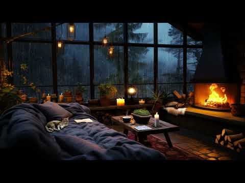 Cozy Hut with Cats: Thunderstorm, Rain, and Crackling Fire for Relaxation and Sleep - Nature Sounds