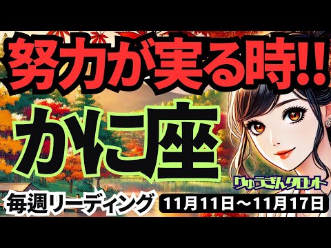 【蟹座】♋️2024年11月11日の週♋️努力が実る時。高い理想を実現する。人にも優しく。タロット占い。