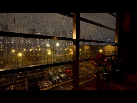 Rainy Night by the Harbor | Soft Rain on the Window with City Lights | Rain On Window | 8 Hours