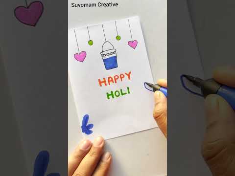 Beautiful Holi greeting card | Colourful Holi card | Easy Holi card | #card #shorts #youtubeshorts