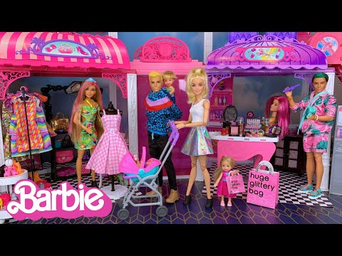 Barbie & Ken Doll Family Mall Shopping and Food Court