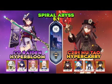 Spiral Abyss 5.1 | C0 Raiden Hyperbloom & C2R1 Hu Tao Hypercarry | Genshin impact