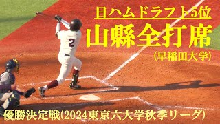 日ハムドラフト5位　山縣全打席　早稲田大学　優勝決定戦(2024東京六大学秋季リーグ)　神宮球場　2024.11.12