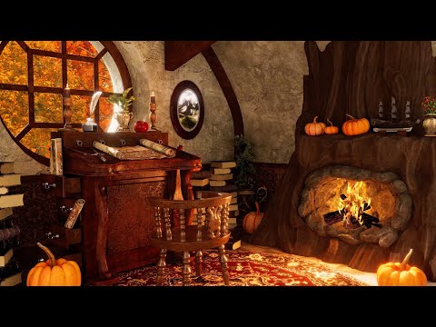 Hobbit Home Comforts 🍂 Cozy Fireplace & Fall Nature Sounds (The Shire, Hobbiton, Bag End Ambience)