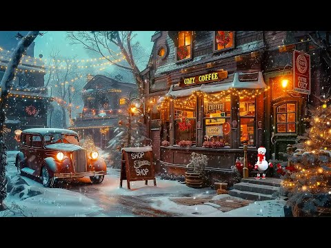 Charming Outdoor Coffee Shop in Winter☕Nostalgic Winter Jazz Piano Music for Positive Mood , Relax🍂