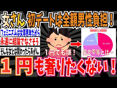 【男女平等】女さん「初デート費用は男性が全額負担すべき！1円も奢りたくない！」【ゆっくり ツイフェミ】