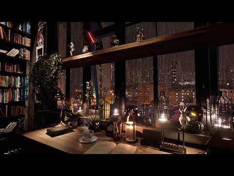 Cozy Room & Rainy Night of The City | Rain On Window | Rain Sounds for Sleeping | Rainy Window