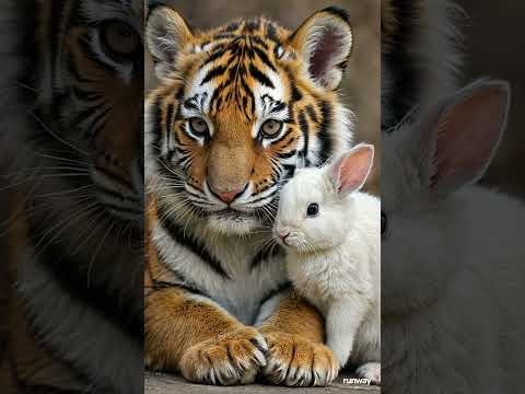 Tiny Tiger Cub Cuddles Baby Bunny: Adorable Wild Meets Cute! 🐯🐰 #TinyTales