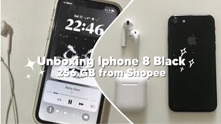 📦aesthetic unboxing iphone 8 black 256gb + accesories from shopee • 2024📦