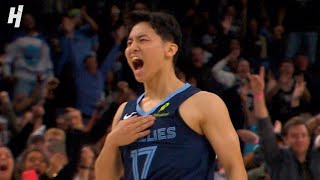 Yuki Kawamura First official NBA bucket is a STEP-BACK 3 & Crowd goes Wild 🔥