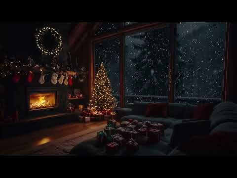 ☃️Christmas Ambience🎄Cozy Room with Crackling Fireplace & Howling Wind for Sleep