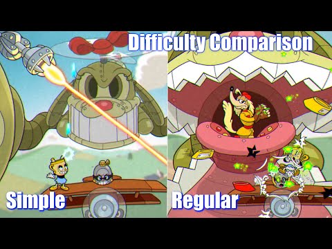 Cuphead DLC All Bosses Simple vs Regular Difficulty - The Delicious Last Course