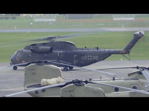 German Air Force CH-53 Helicopter Takes Off From Katterbach Army Airfield, Ansbach Germany