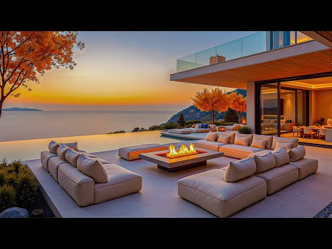 Tranquil Autumn Jazz Ambience at Sunset | Melodic Jazz and Ocean Waves for a Positive Energy Boost