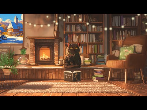 Enjoy Cozy Fireplace Ambiance with My Cat 😽☕ Lofi Music | Relaxing Study and Chill 🔥