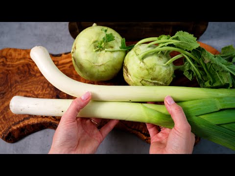 🌱 Kohlrabi with Leek. You Should Eat More Leek During Cold Days. Vegan Recipe