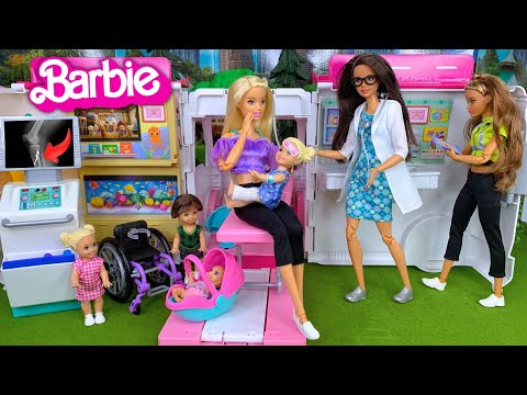 Barbie Doll Family Toddler Breaks Leg at Playground - Barbie Ambulance Story