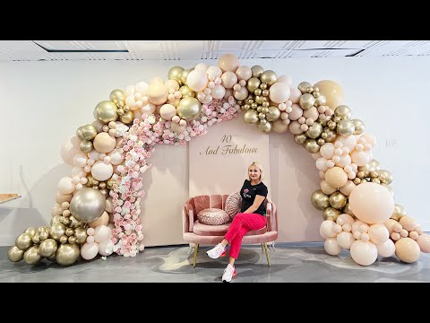 Flowers and balloons Birthday setup | Trio Arch Backdrops