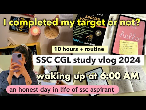 Ssc Cgl study vlog 📓🎧waking up at 6 AM|cgl target 2024| an honest day in life of ssc aspirant #cgl