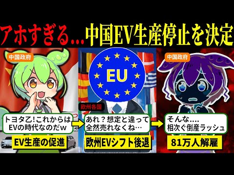 EV戦略がトヨタに阻まれ完全終了！日本を潰そうとした中国欧州EVが手の平返し！【ずんだもん＆ゆっくり解説】