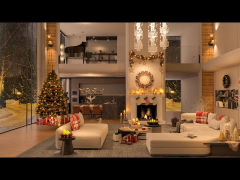 Cozy Christmas Jazz Escape - 4K Warm Living Room with Fireplace, Christmas Tree, Festive Tunes 🎄🔥