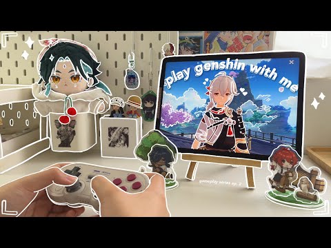 🥞 playing genshin impact on a sunny morning, ipad setup, character builds ft. xiao & kazuha (asmr)