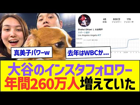 大谷翔平のインスタのフォロワーが1年間で260万人も増えていた事が判明ww【プロ野球なんJ反応】