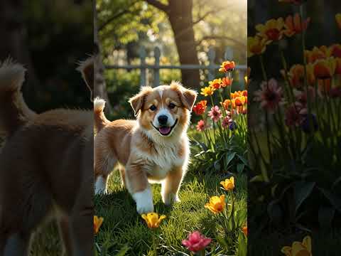 Adorable Puppy Enjoying a Sunny Day in the Flower Garden