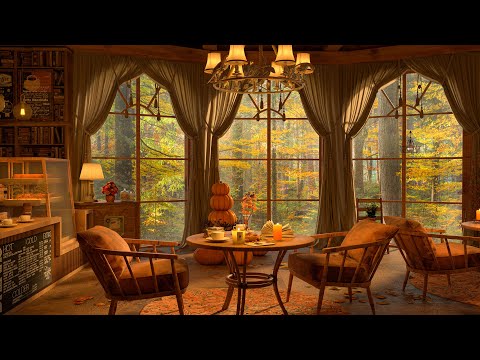 4K Cozy Sunset Coffee Ambience ☕ with Piano Jazz Music for Relaxing, Studying and Working