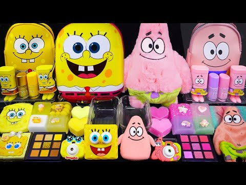 "Spongebob vs Patrick Star"Pink vs yellow Slime Mixing Random things into slime #ASMR  #slimevideo