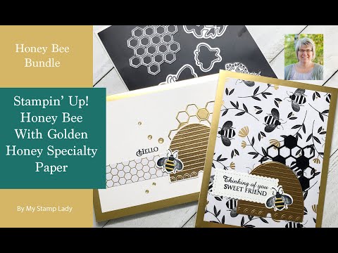 Stampin' Up! Honey Bee With Gold Embossed Hive On Gold Foil