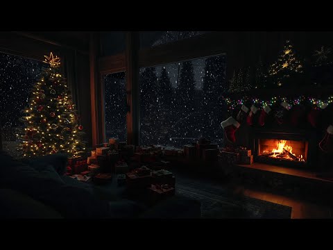 🎄Christmas Atmosphere on a Cozy Room | Crackling Fire & Howling Wind for Deep Sleep