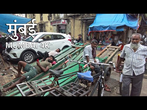 MUMBAI Katha Bazar Walking Tour 🇮🇳 - bustling market Street Life 4K HDR