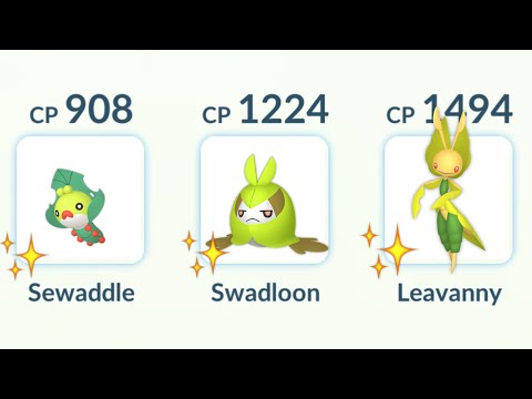 Shiny (Sewaddle, Swadloon, Leavanny) Family in Pokemon GO.