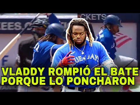 VLADIMIR GUERRERO JR ROMPIÓ SU BATE CON LA PIERNA PORQUE SE PONCHÓ, BROKE BAT - MLB BASEBALL NEWS