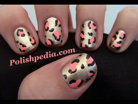 Gold and Pink Cheetah Print Nail Art